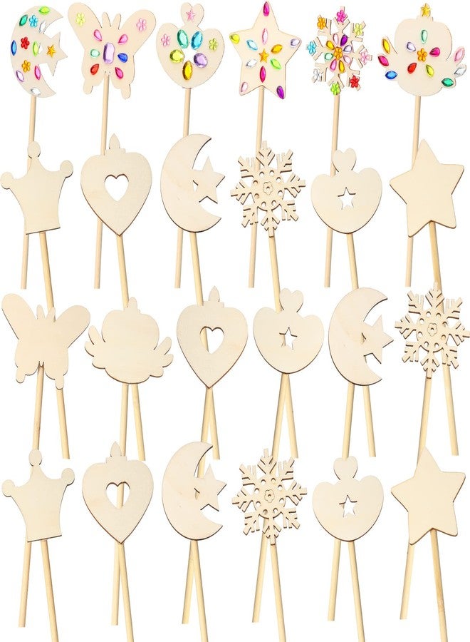 Roowest 24 Pcs Wood Princess Wands Make Your Own Fairy Wands Making Kit Unfinished Wooden DIY Princess Craft Magic Sticks for Girls - Image 1